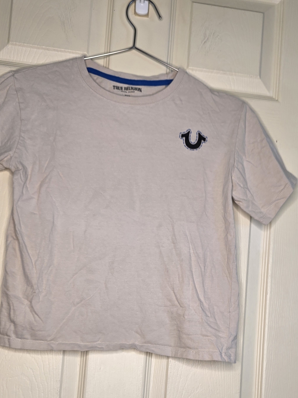 True Religion Men's Light Beige Logo Crew Neck T-Shirt